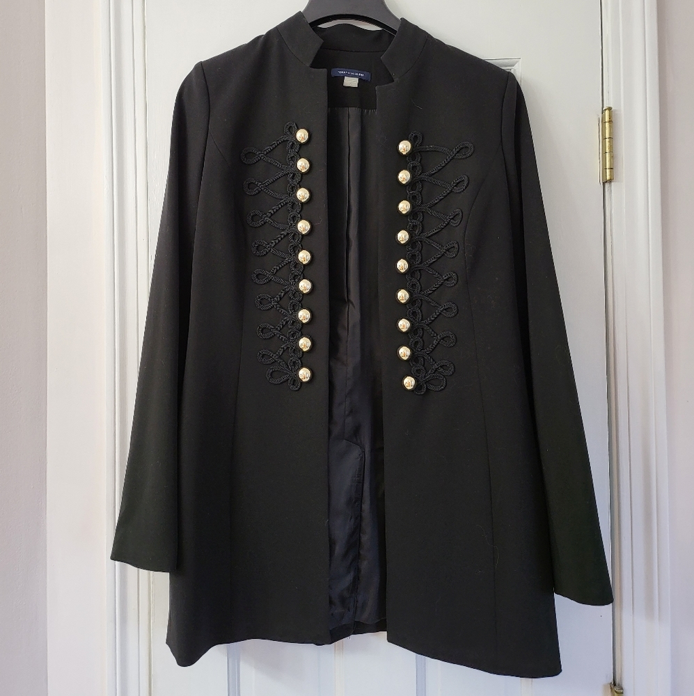 Tommy Hilfiger Knit Military Band Jacket Women's 4/L Navy Blue Silver Buttons
